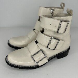 BLONDO Vera Waterproof Ivory Faux Leather Womens Size 7 Block Heel Buckle Boots